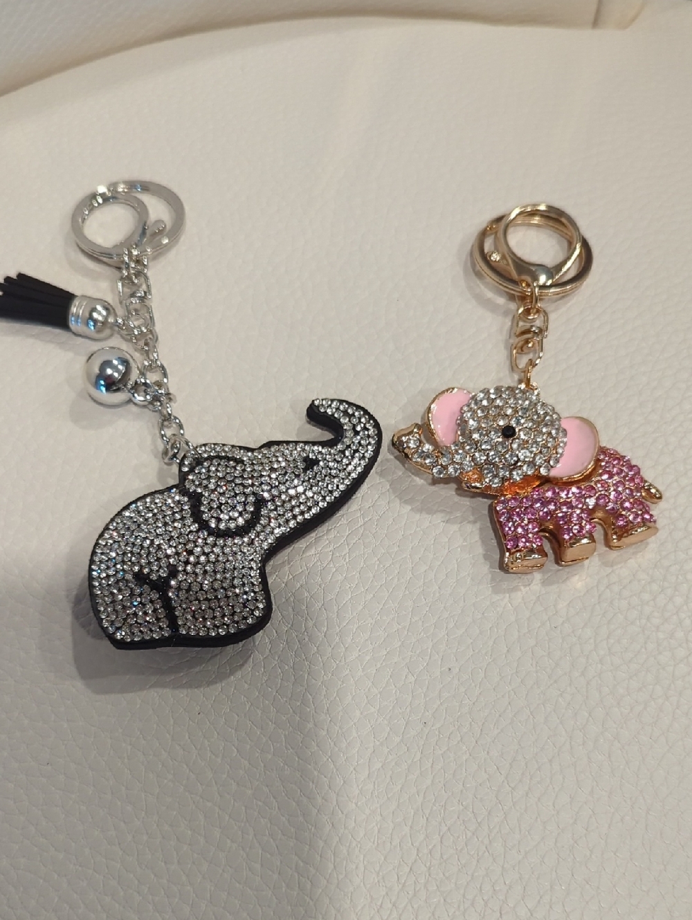 Rhinestone Elephant Keychain Duo - Black & Pink